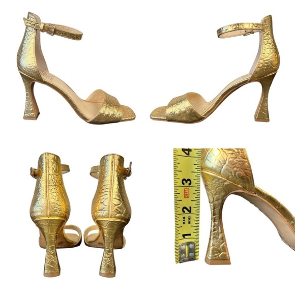 Vince Camuto Ressera Gold Croc Embossed Sandal Heels with Ankle Strap, Size 6 - Picture 8 of 9